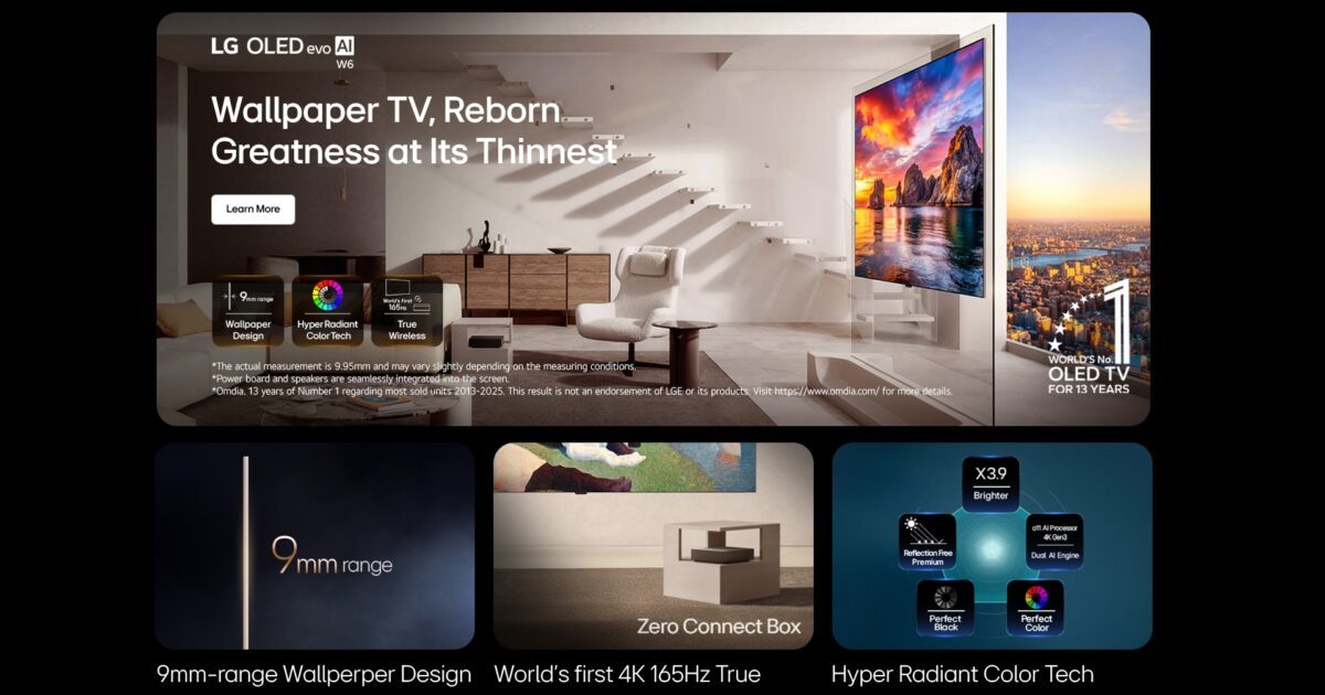 “إل جي” تُطلق تلفزيون OLED W6 في مصر ليعيد تعريف تصميم التلفزيونات فائقة النحافة مدعومة بأداء متقدم لجودة الصورة يعتمد على تقنيات الذكاء الاصطناعي